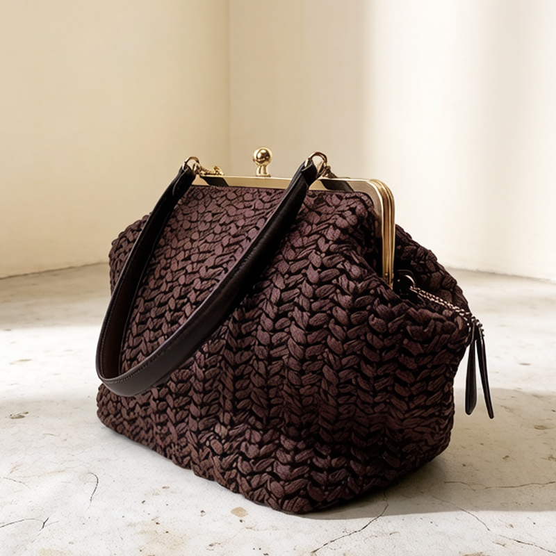 Luxury Bags Made - Hand-Woven Kisslock Frame Shoulder Raffia Beach