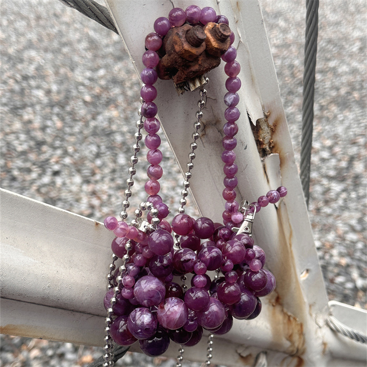 Luxury Bags Reseller - Girls Mini Purple Beaded Clutch Purse