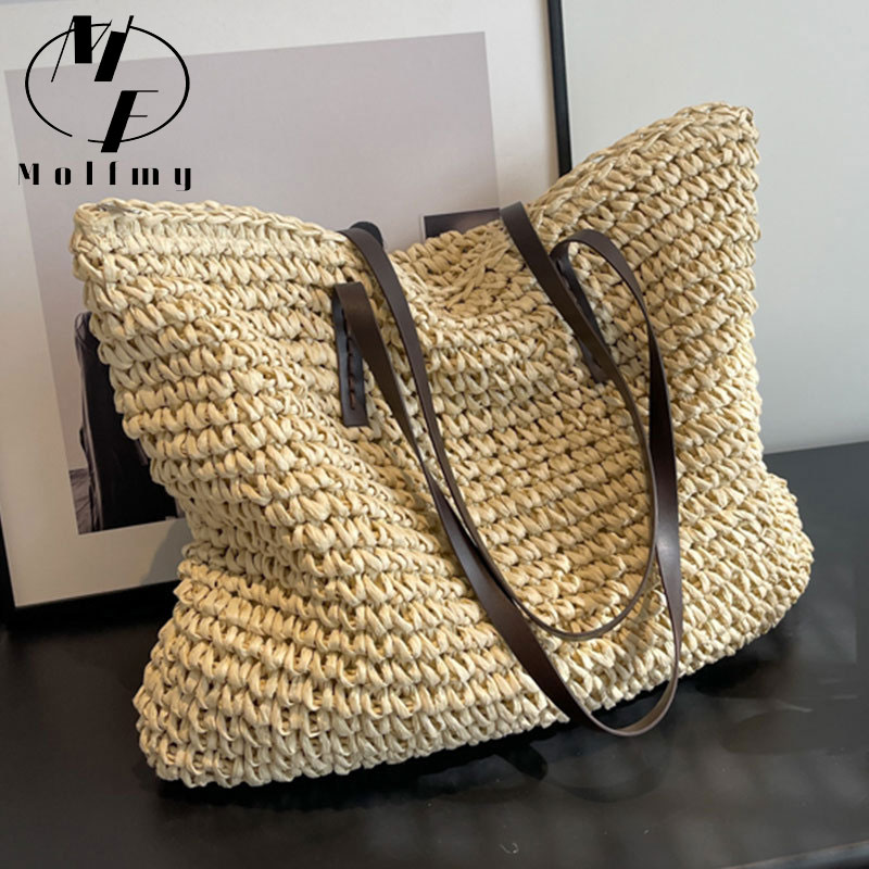 Luxury Bags Made - Straw Woven Tote Bags Casual Large