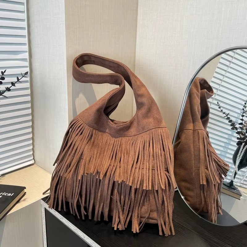 Faux Suede Tassel Shoulder Bag - Luxury Bags On Sales recension och pris